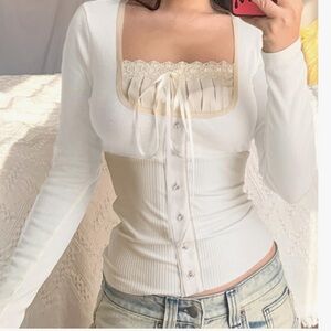 Y2K GIRLY COQUETTE ROMANTIC TOP MILK MAID COTTAGECORE VICTORIAN IVORY FITTED TOP